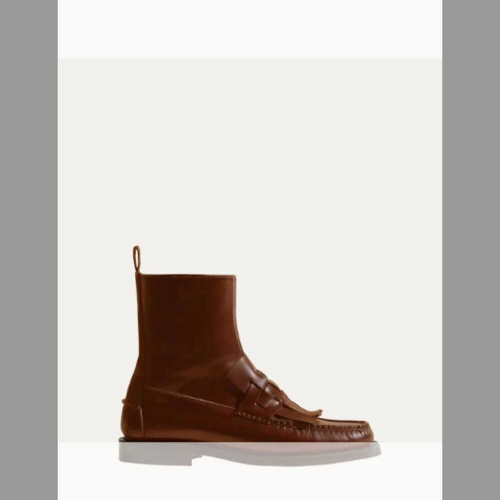 HEREU NIB Marti Calfskin Kiltie Loafer Booties (ORG.$630) (SIZE 8) RUSSET